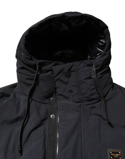 Parka à capuche zippée en nylon noir Dolce &amp; Gabbana