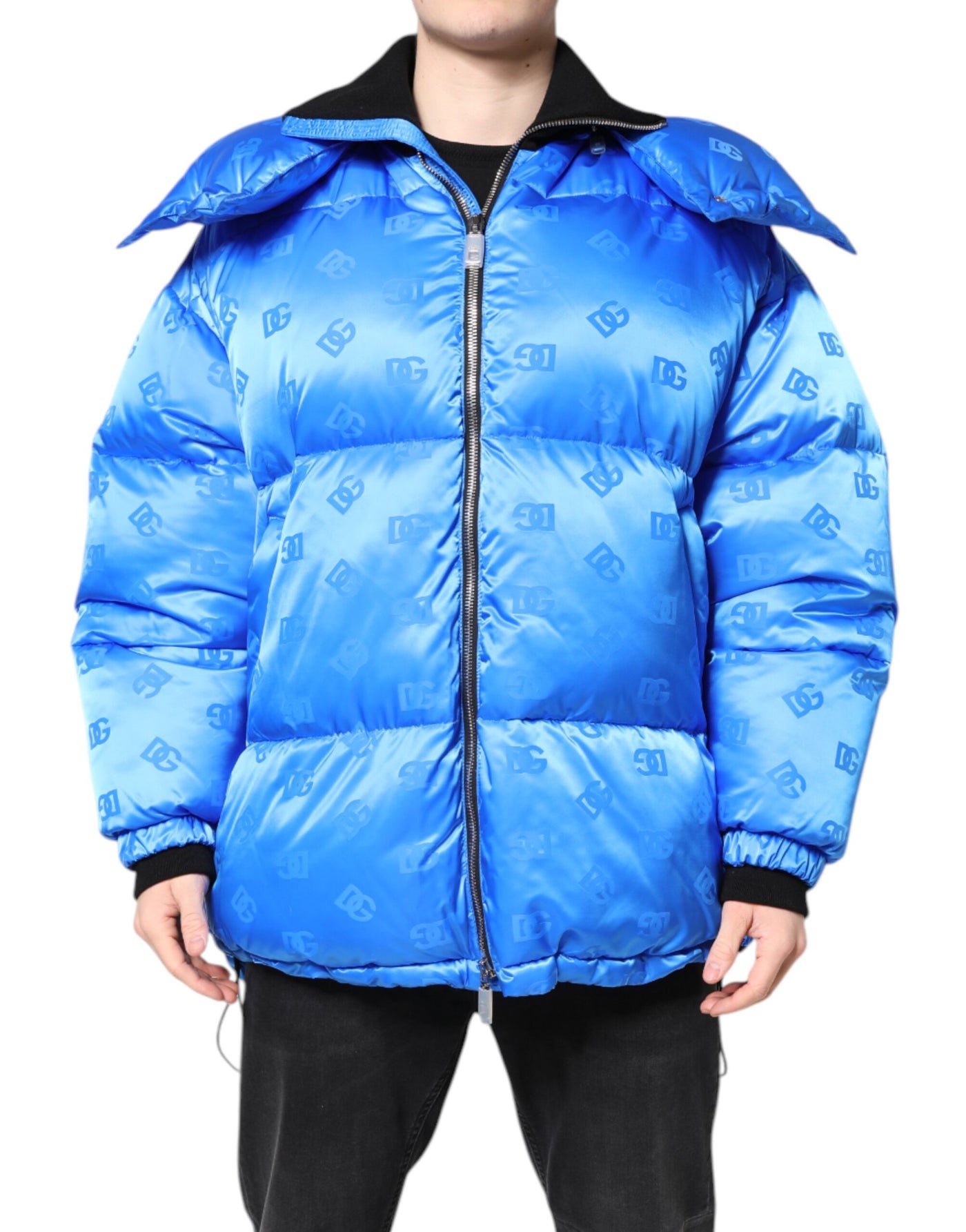 Veste matelassée à capuche entièrement zippée avec logo bleu Dolce &amp; Gabbana