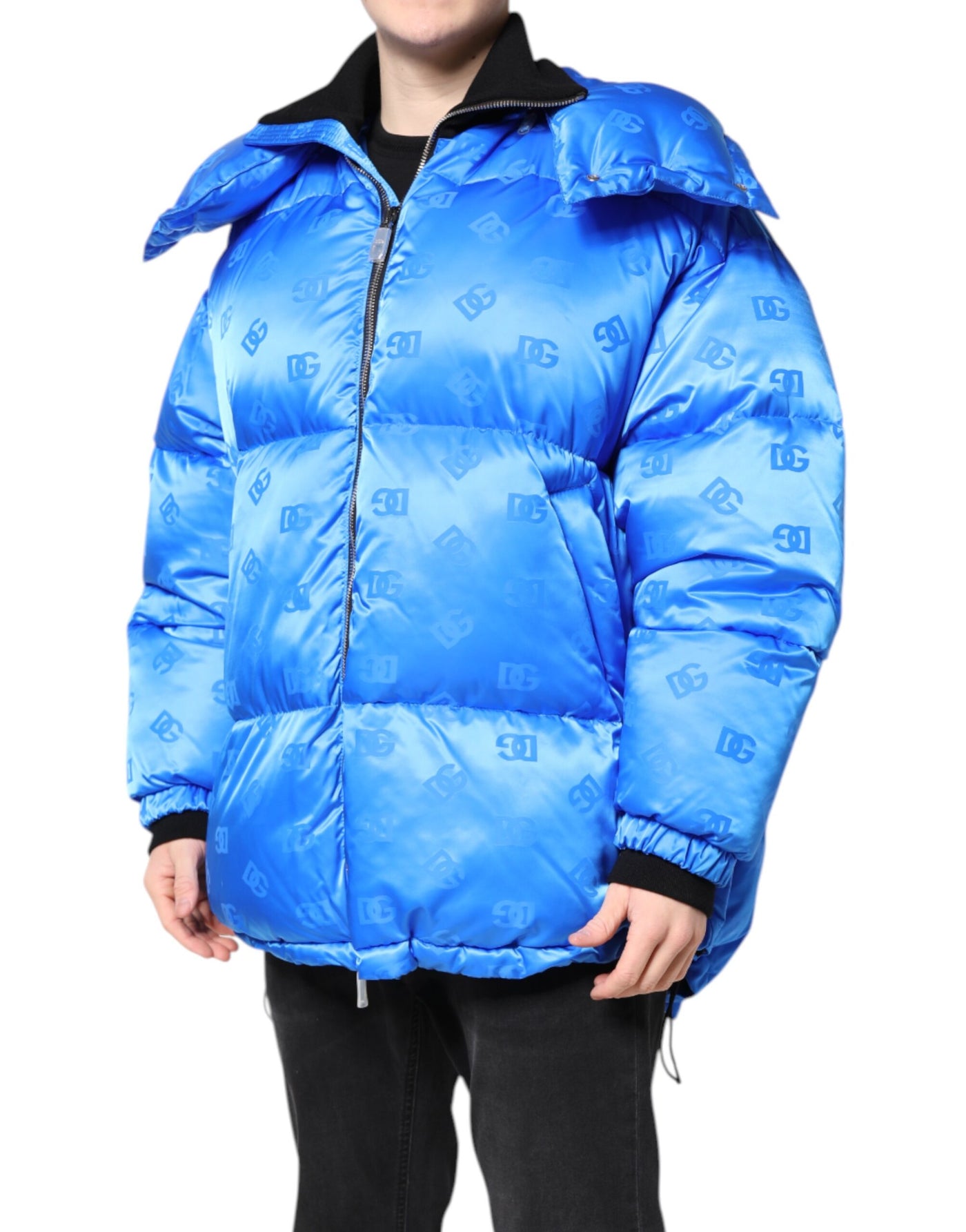 Veste matelassée à capuche entièrement zippée avec logo bleu Dolce &amp; Gabbana