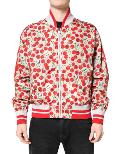 Dolce &amp; Gabbana Witte kersenprint bomberjack met volledige ritssluiting