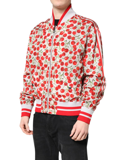 Dolce &amp; Gabbana Witte kersenprint bomberjack met volledige ritssluiting