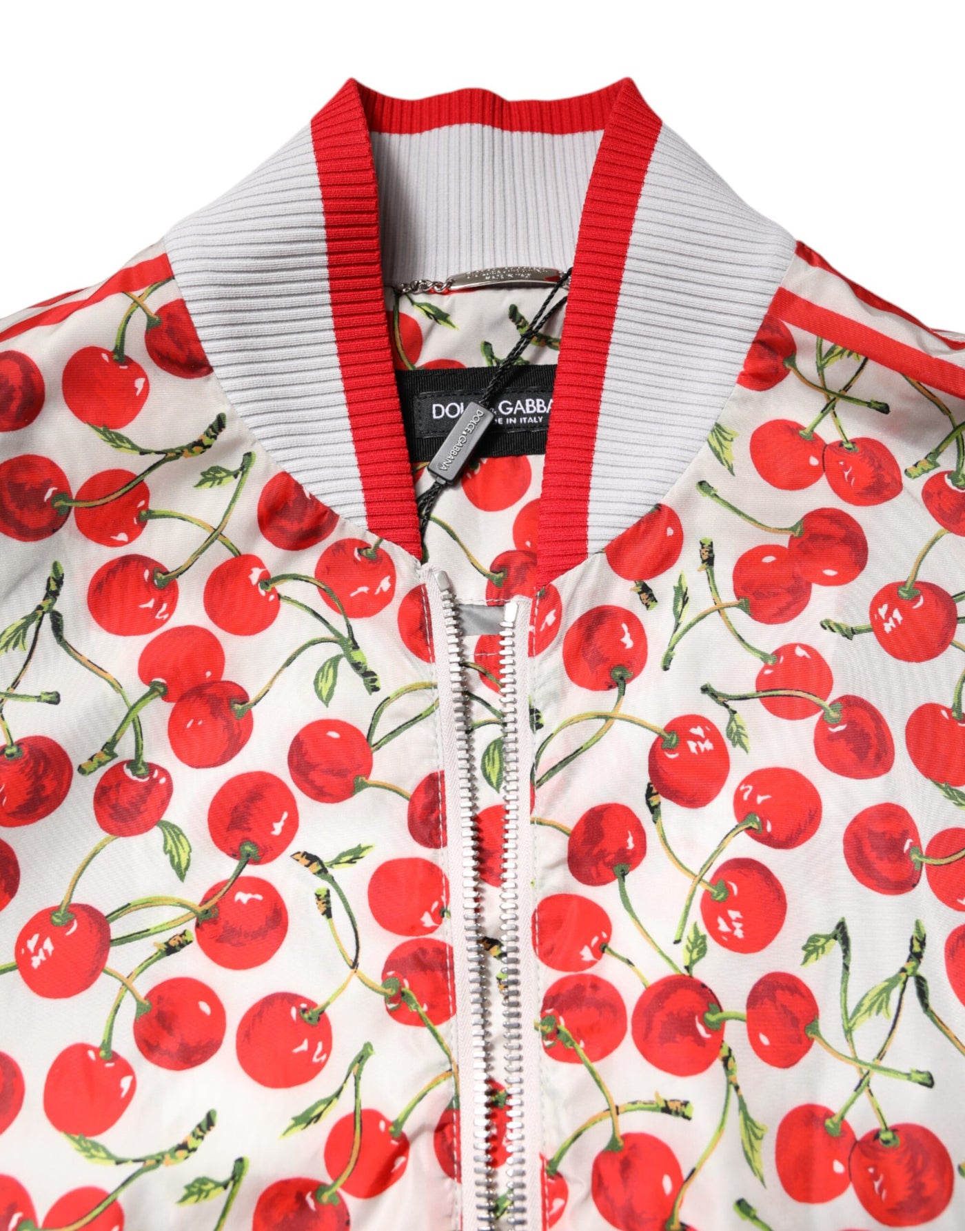 Dolce &amp; Gabbana Witte kersenprint bomberjack met volledige ritssluiting