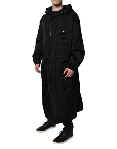 Dolce &amp; Gabbana Zwarte Lange Windjack met Capuchon voor Heren