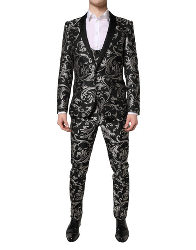 Dolce &amp; Gabbana Zwart Grijs MARTINI Jacquard Heren 3-delig Pak