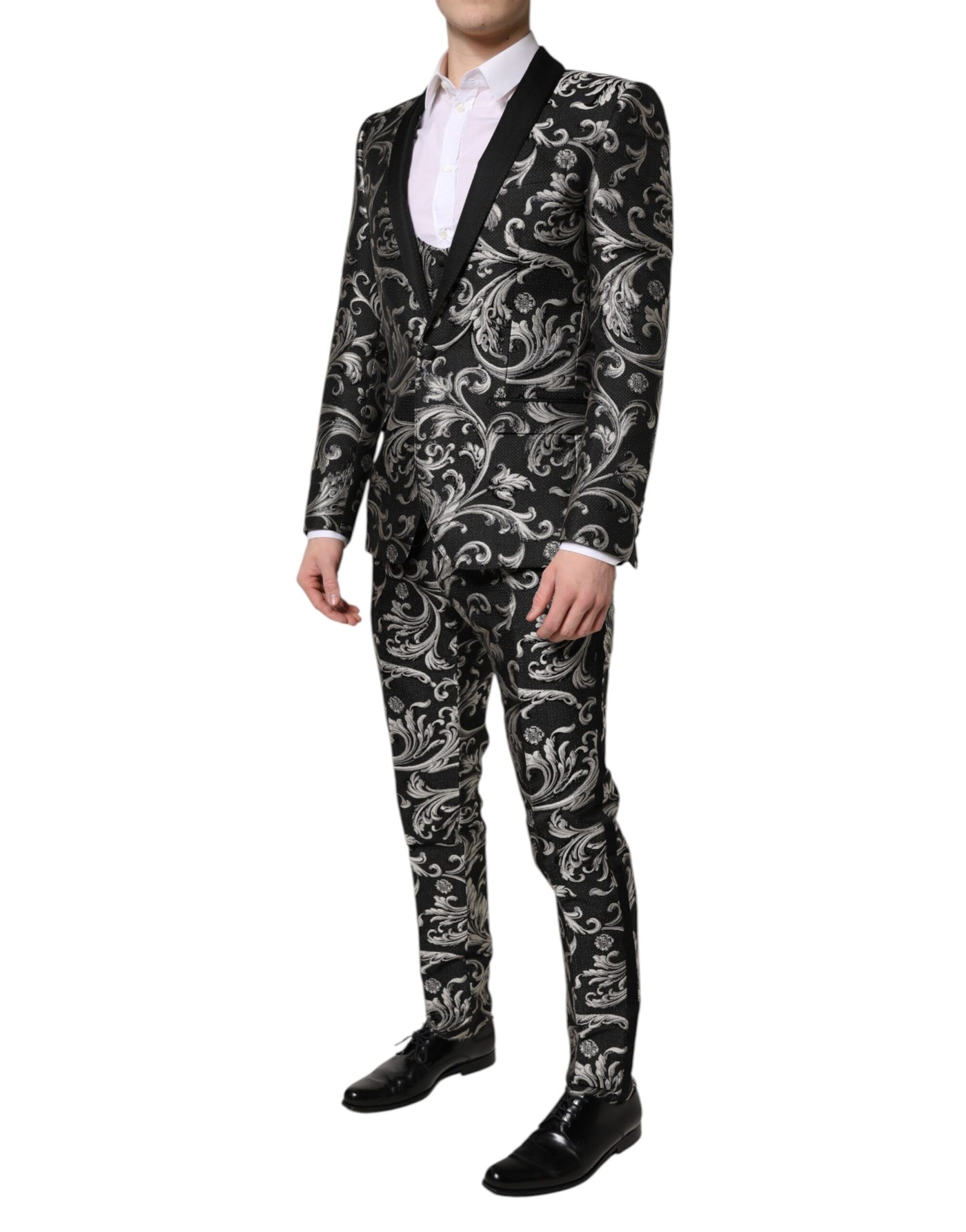 Dolce &amp; Gabbana Zwart Grijs MARTINI Jacquard Heren 3-delig Pak