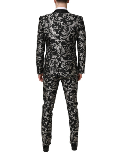 Dolce &amp; Gabbana Zwart Grijs MARTINI Jacquard Heren 3-delig Pak