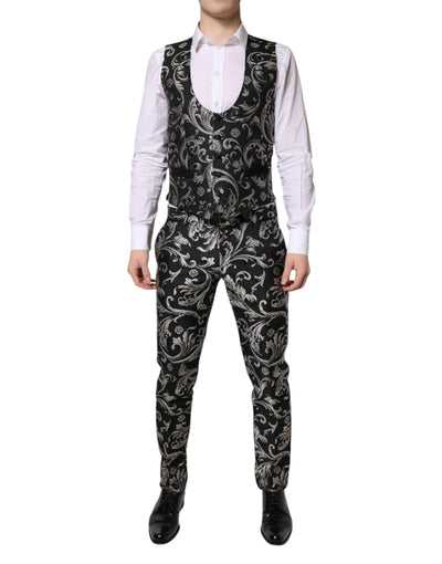 Dolce &amp; Gabbana Zwart Grijs MARTINI Jacquard Heren 3-delig Pak