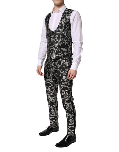 Dolce &amp; Gabbana Zwart Grijs MARTINI Jacquard Heren 3-delig Pak