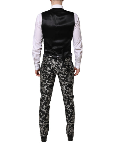 Dolce &amp; Gabbana Zwart Grijs MARTINI Jacquard Heren 3-delig Pak