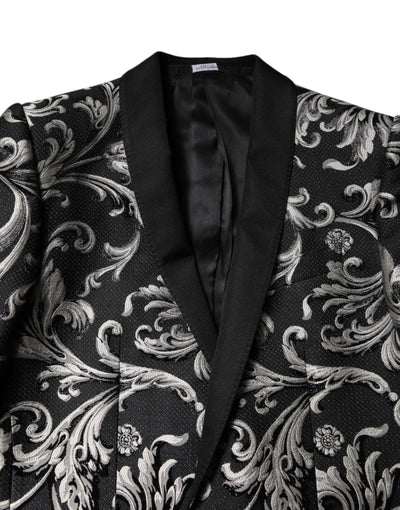 Dolce &amp; Gabbana Zwart Grijs MARTINI Jacquard Heren 3-delig Pak