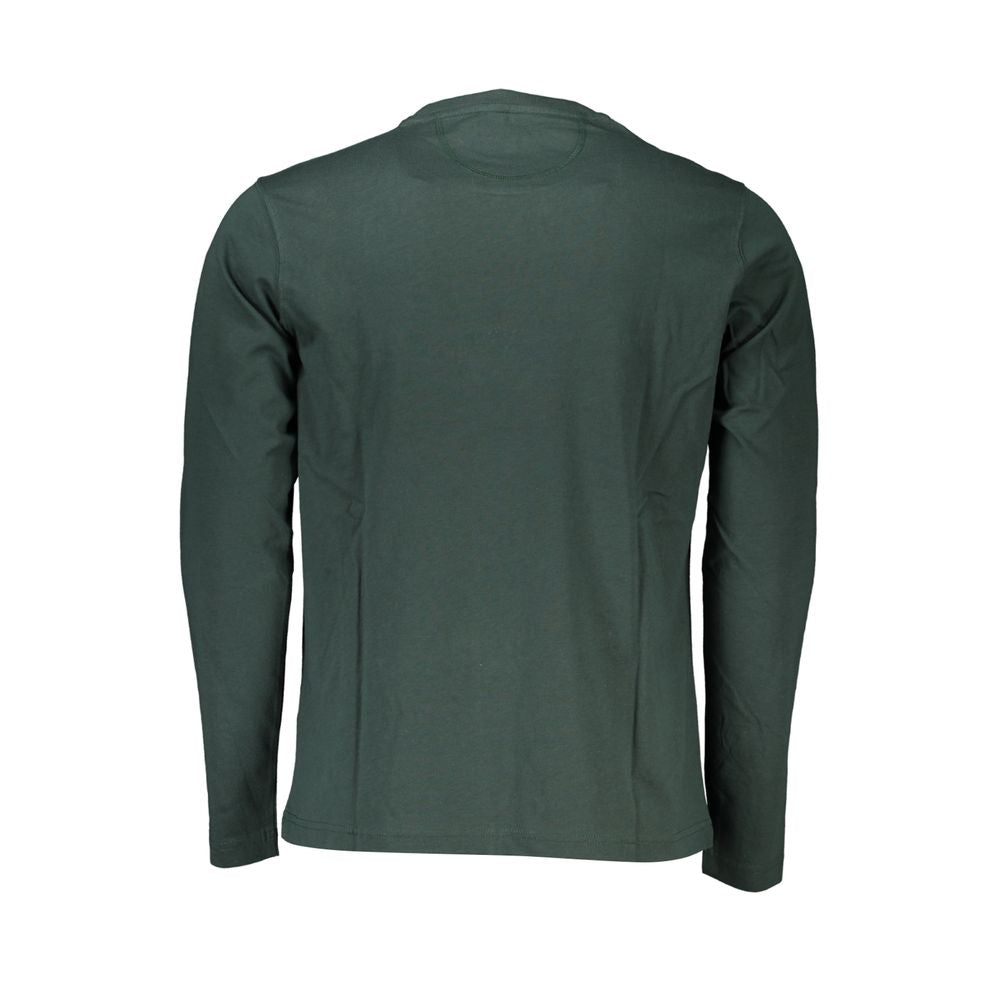 La Martina Elegante groene geborduurde katoenen T-shirt met ronde hals
