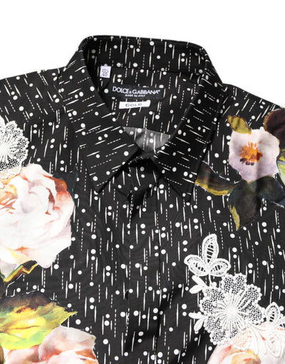 Dolce & Gabbana Black GOLD Floral Embroidery Formal Shirt