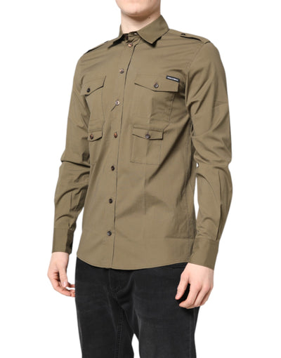 Chemise décontractée à manches longues en coton stretch marron Dolce &amp; Gabbana