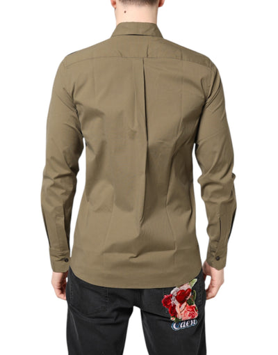 Chemise décontractée à manches longues en coton stretch marron Dolce &amp; Gabbana