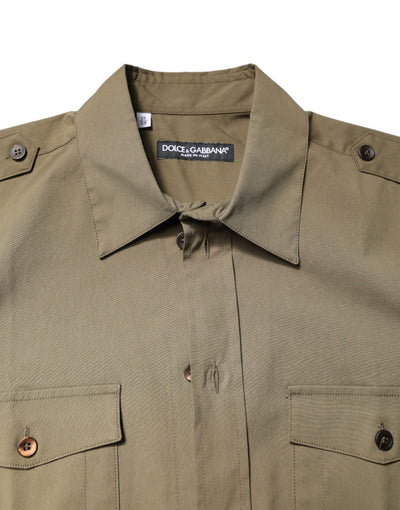 Chemise décontractée à manches longues en coton stretch marron Dolce &amp; Gabbana