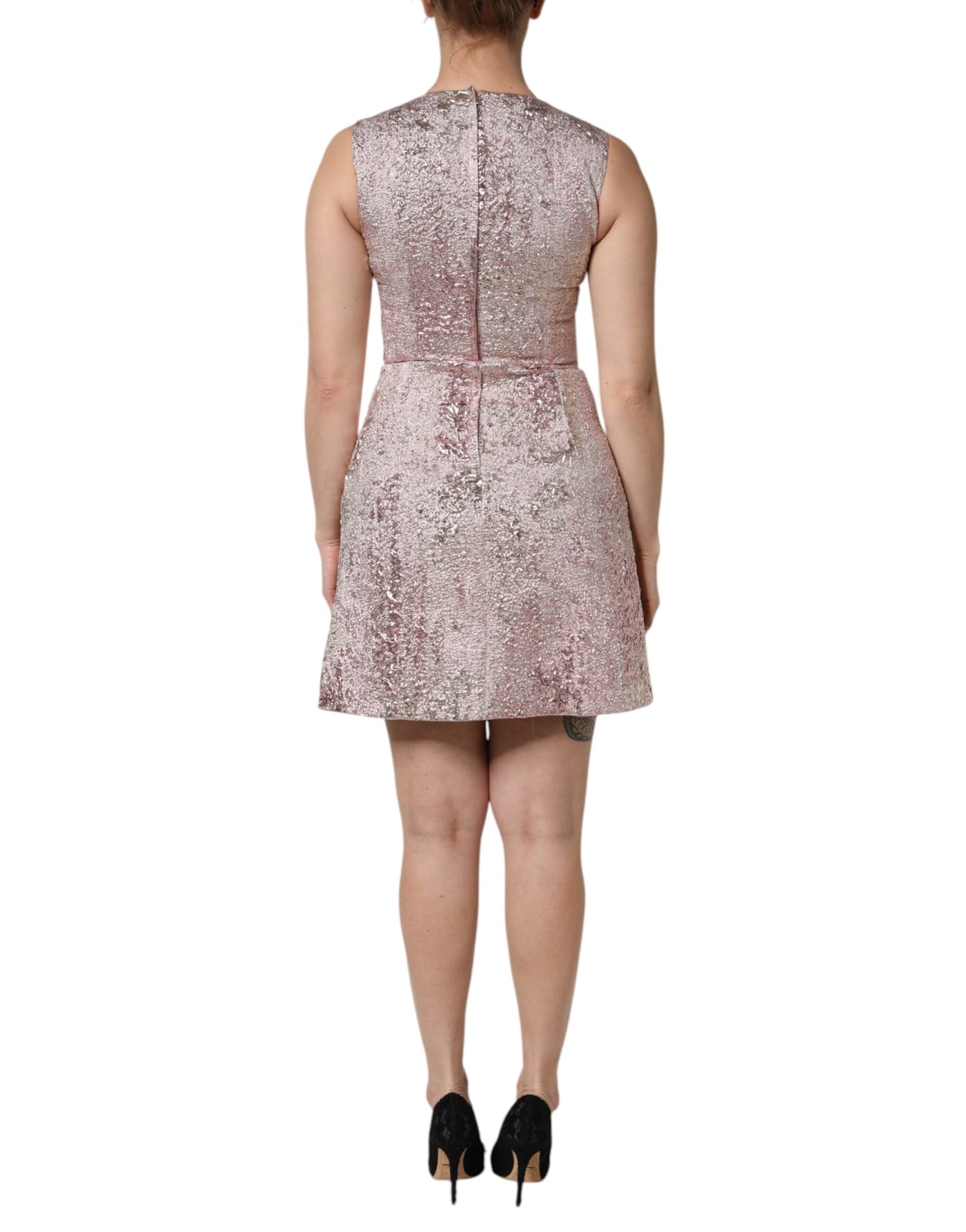 Dolce &amp; Gabbana roze jacquard mouwloze mantelminijurk
