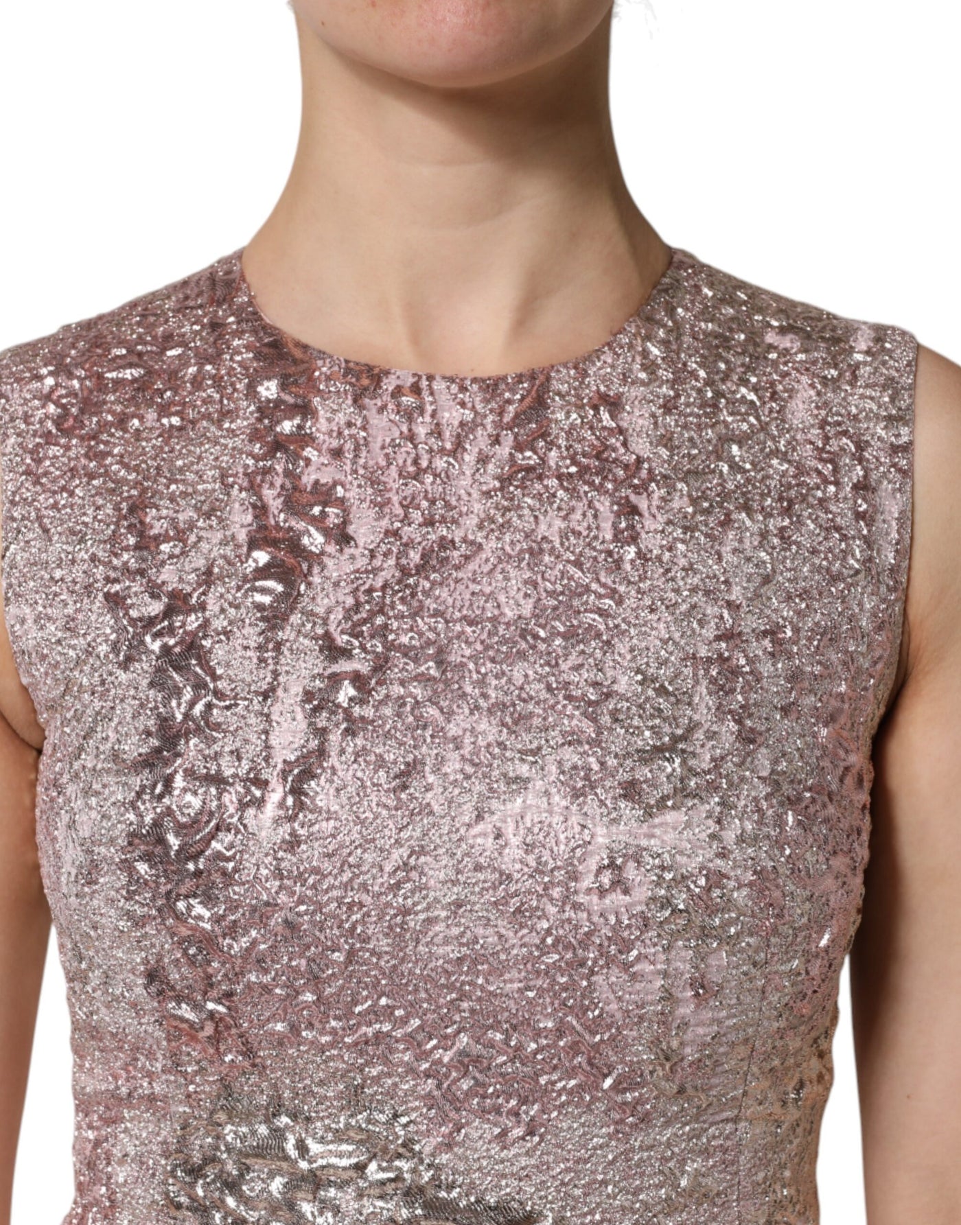 Dolce &amp; Gabbana roze jacquard mouwloze mantelminijurk