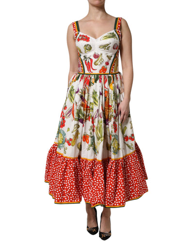 Dolce &amp; Gabbana Witte Groenten Mouwloze A-lijn Midi-jurk