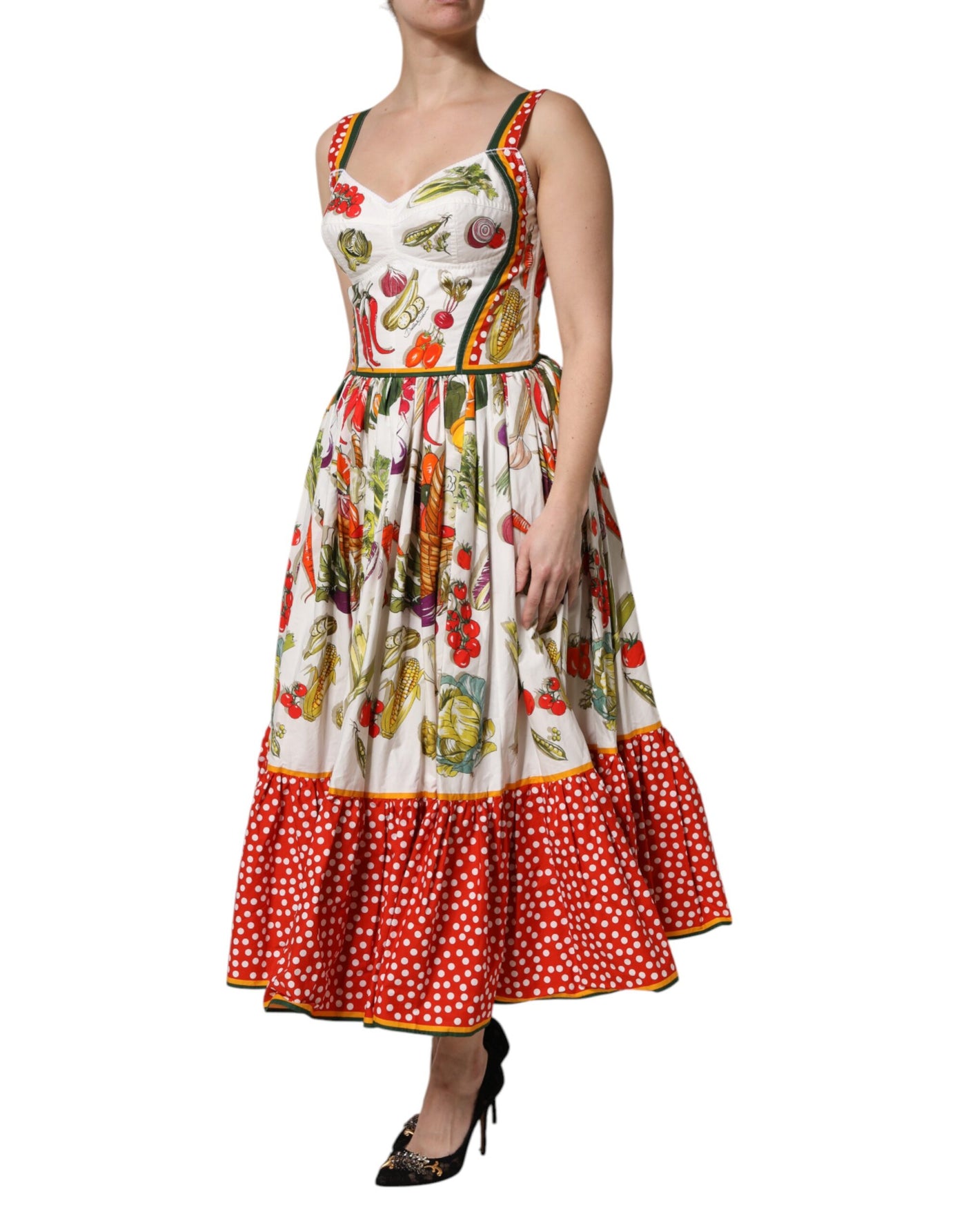 Dolce &amp; Gabbana Witte Groenten Mouwloze A-lijn Midi-jurk