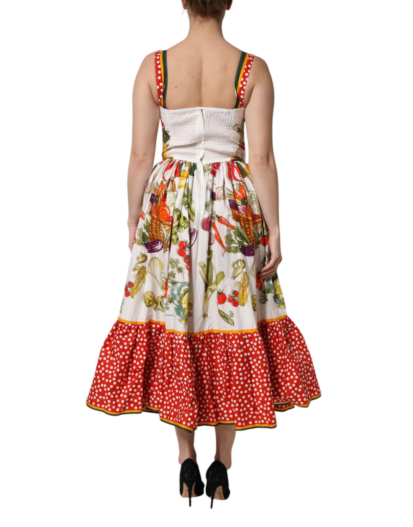 Dolce &amp; Gabbana Witte Groenten Mouwloze A-lijn Midi-jurk