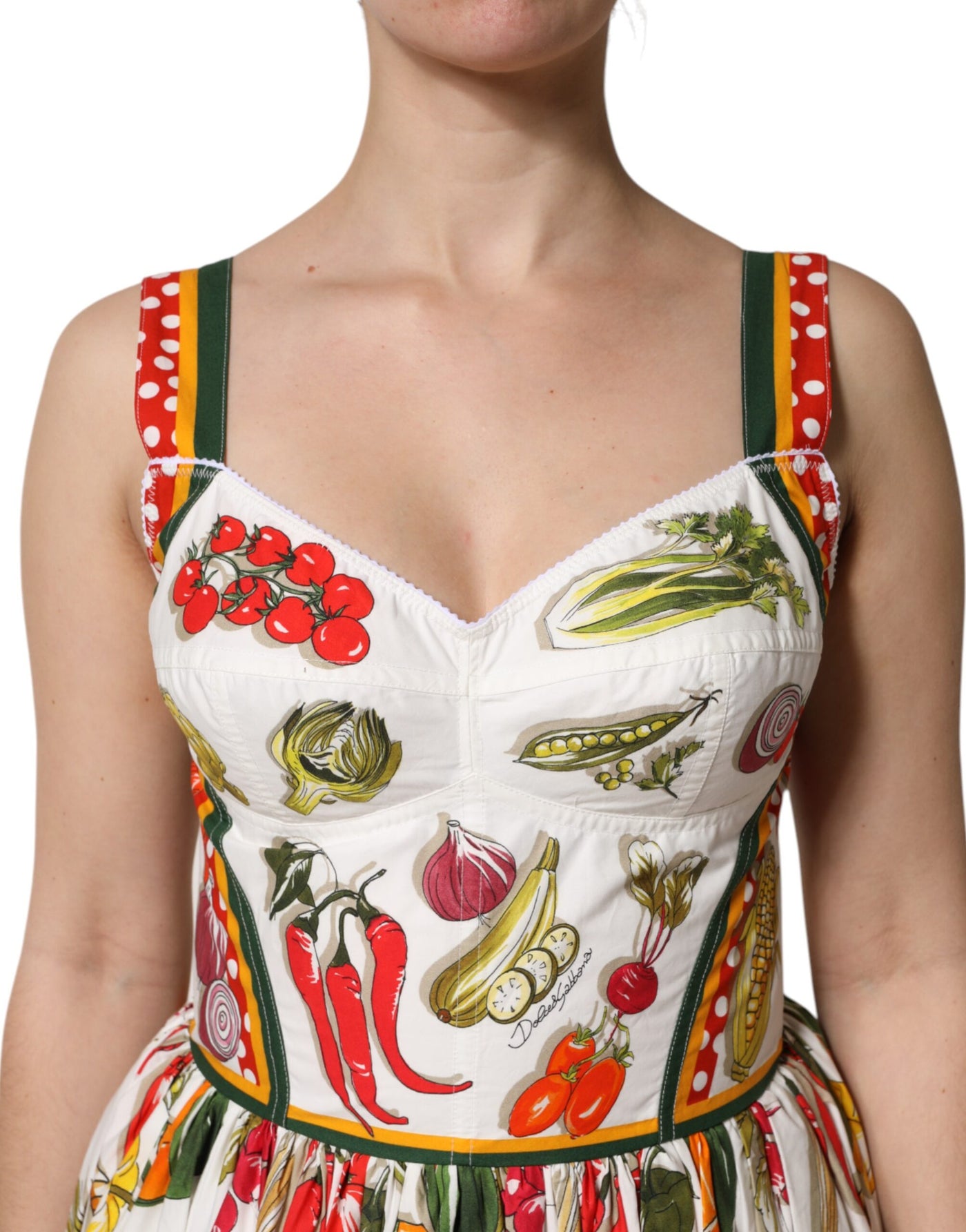 Dolce &amp; Gabbana Witte Groenten Mouwloze A-lijn Midi-jurk