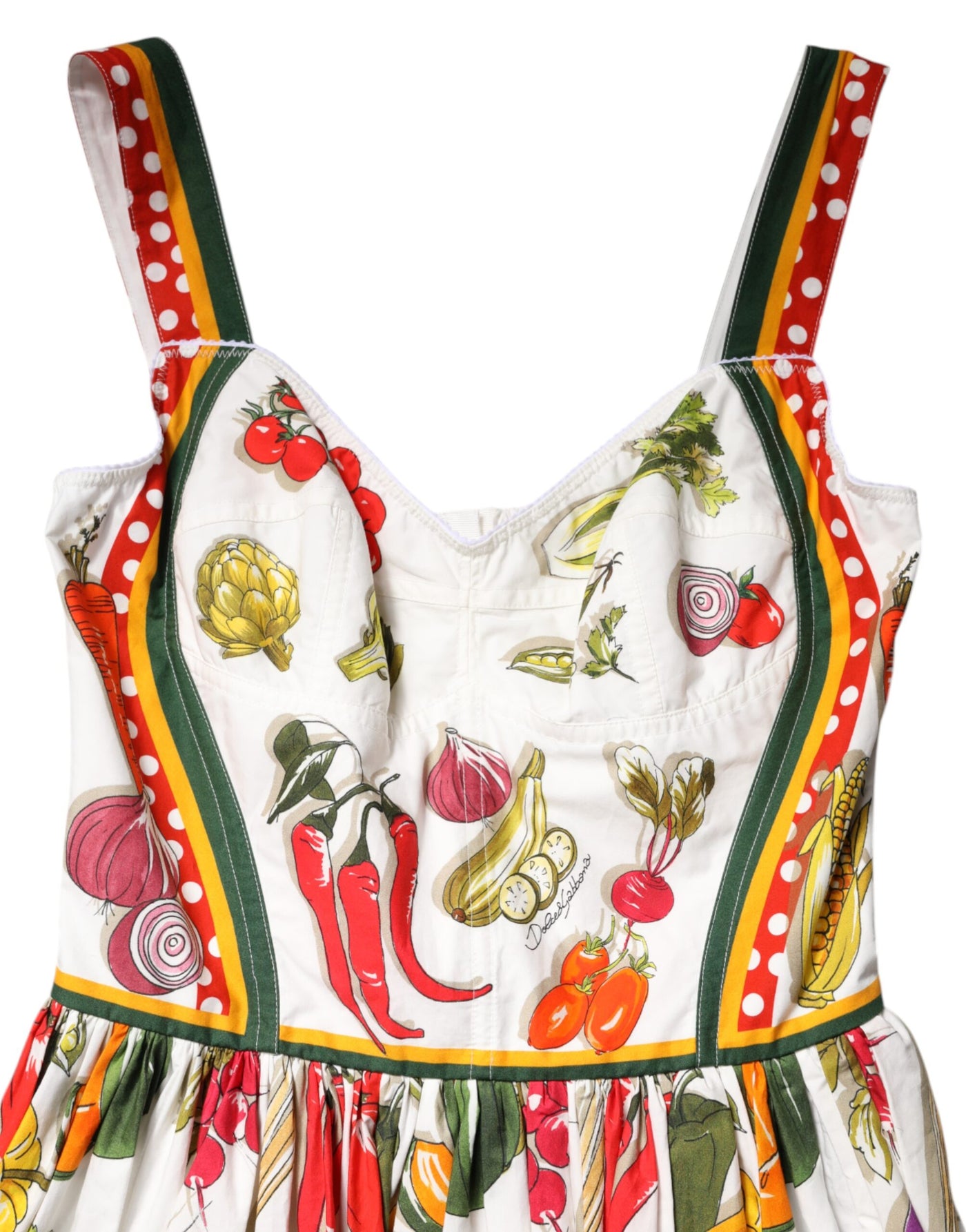 Dolce &amp; Gabbana Witte Groenten Mouwloze A-lijn Midi-jurk