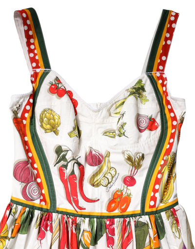 Dolce &amp; Gabbana Witte Groenten Mouwloze A-lijn Midi-jurk