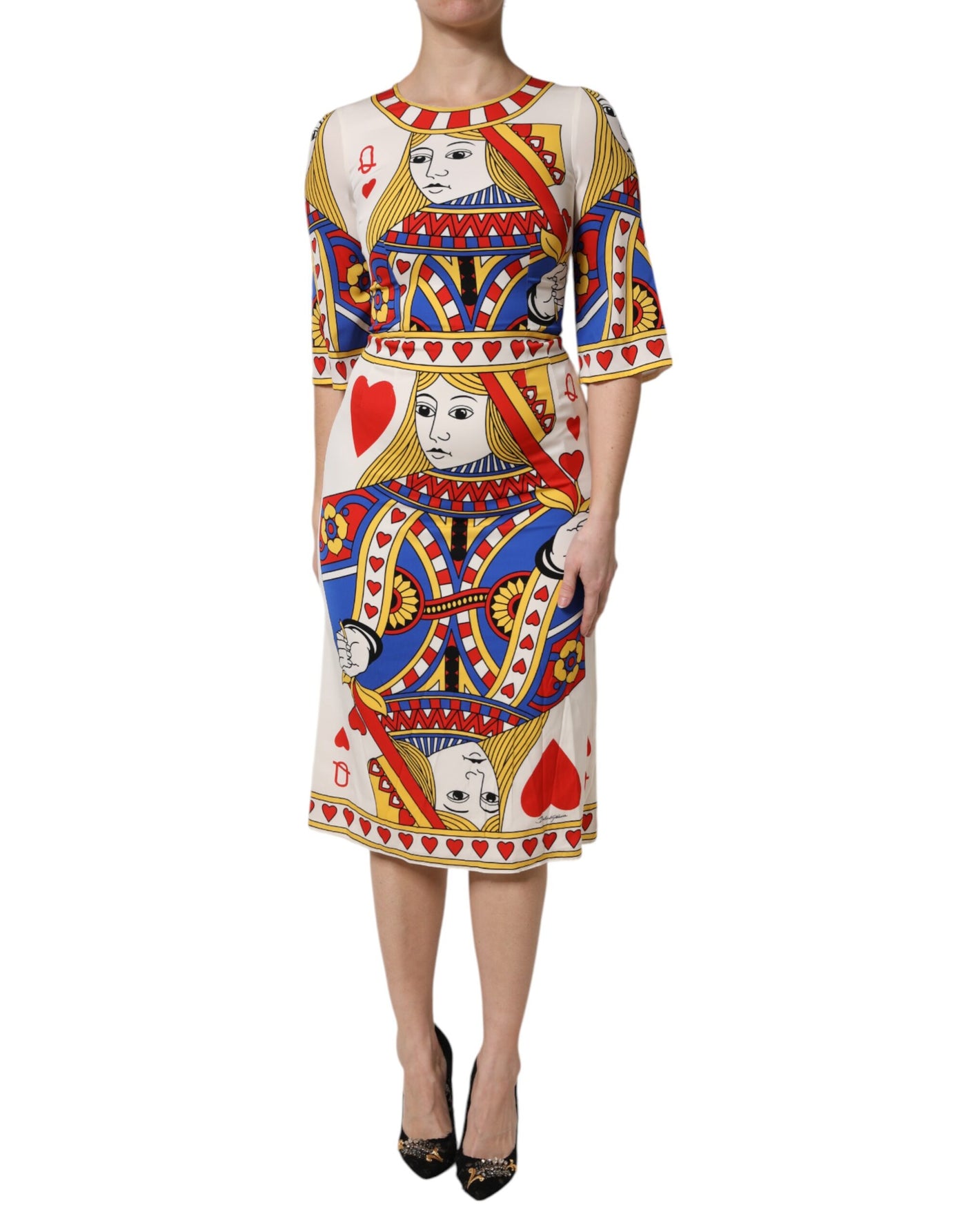 Dolce &amp; Gabbana White Queen Of Heart korte mouwen midi-jurk