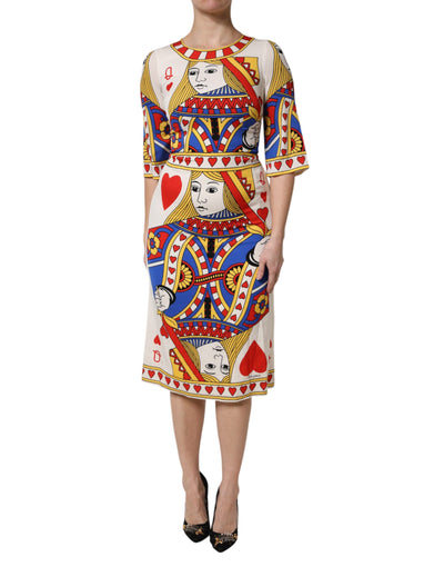 Dolce &amp; Gabbana White Queen Of Heart korte mouwen midi-jurk