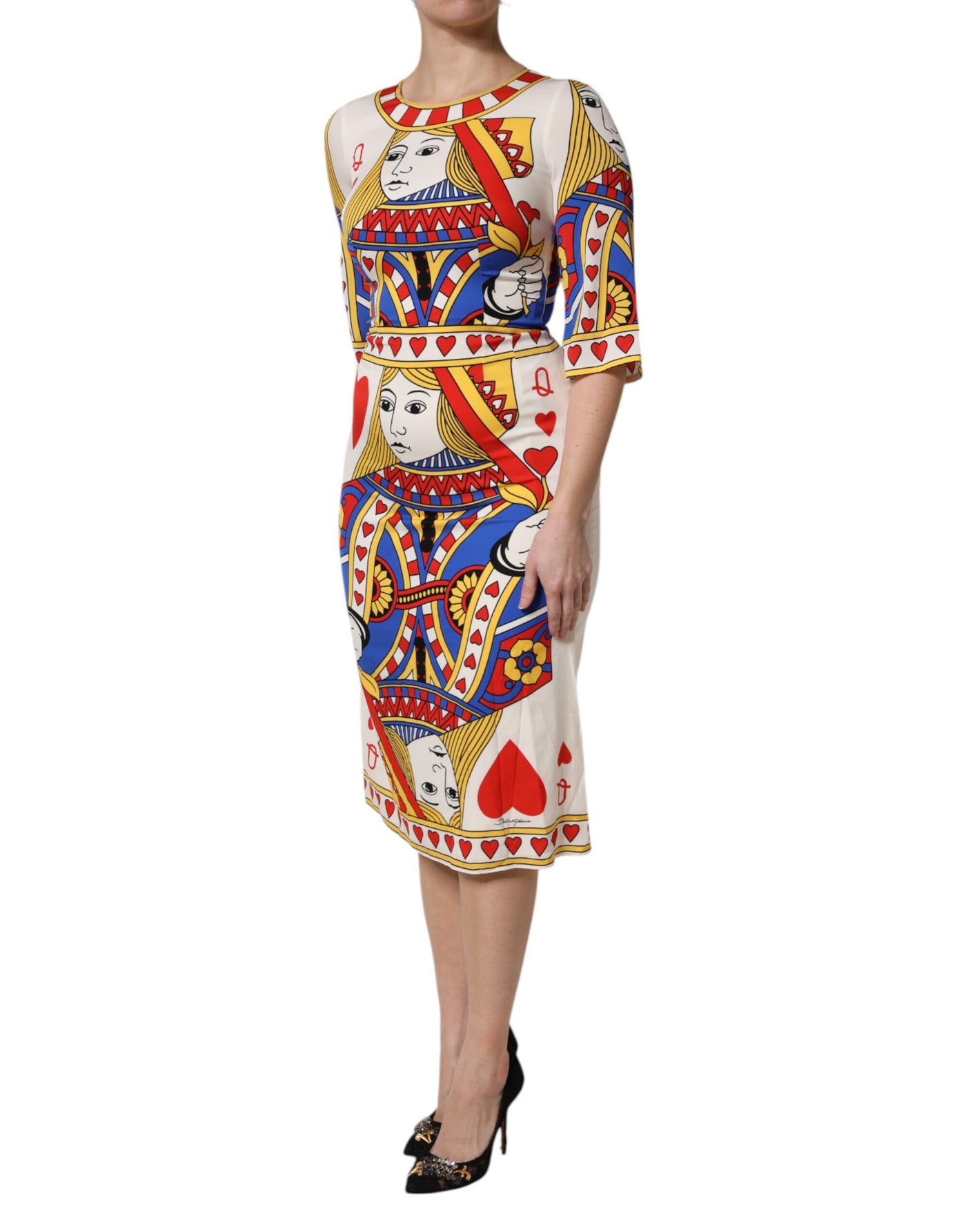 Dolce &amp; Gabbana White Queen Of Heart korte mouwen midi-jurk