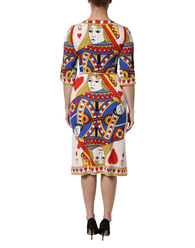 Dolce &amp; Gabbana White Queen Of Heart korte mouwen midi-jurk