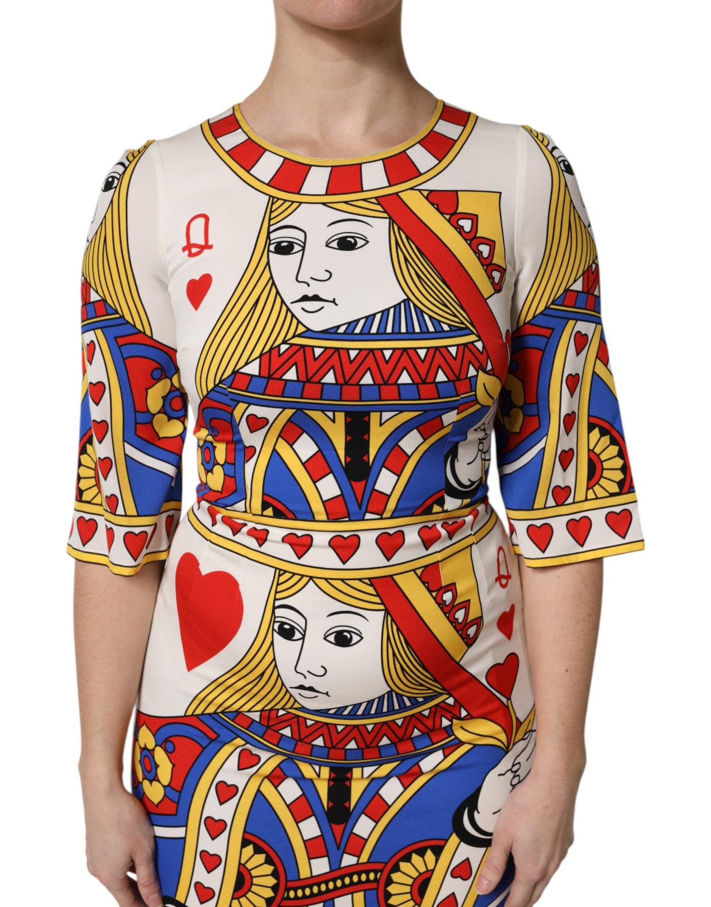 Dolce &amp; Gabbana White Queen Of Heart korte mouwen midi-jurk
