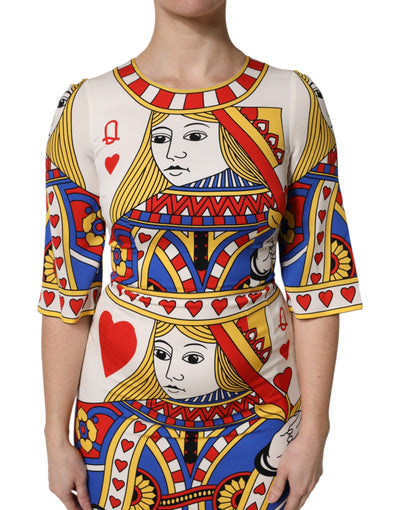 Dolce &amp; Gabbana White Queen Of Heart korte mouwen midi-jurk