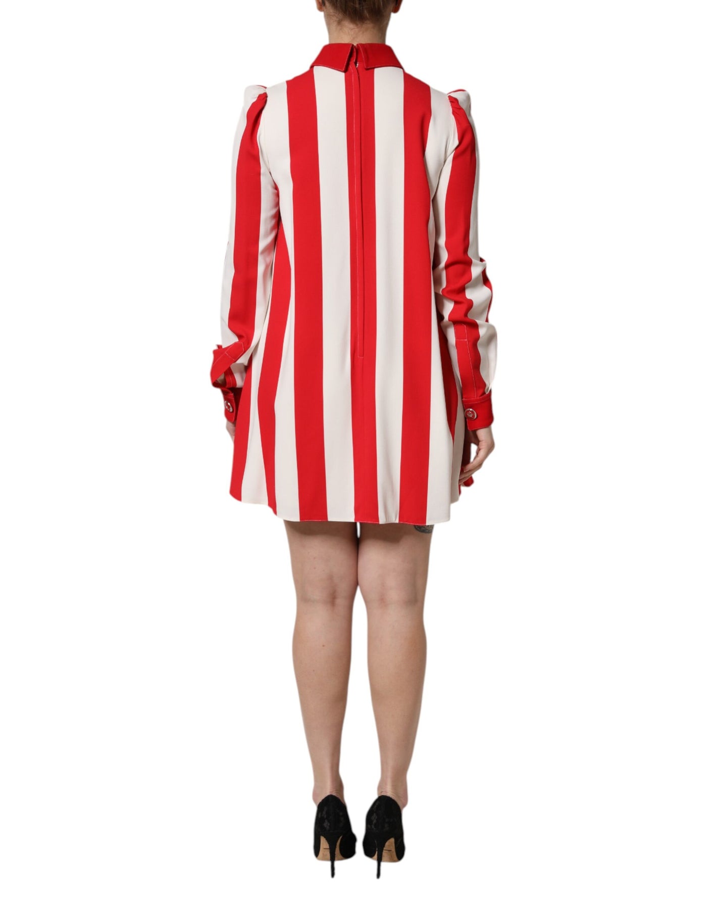 Dolce &amp; Gabbana Wit Rode Strepen Lange Mouwen Mini Jurk