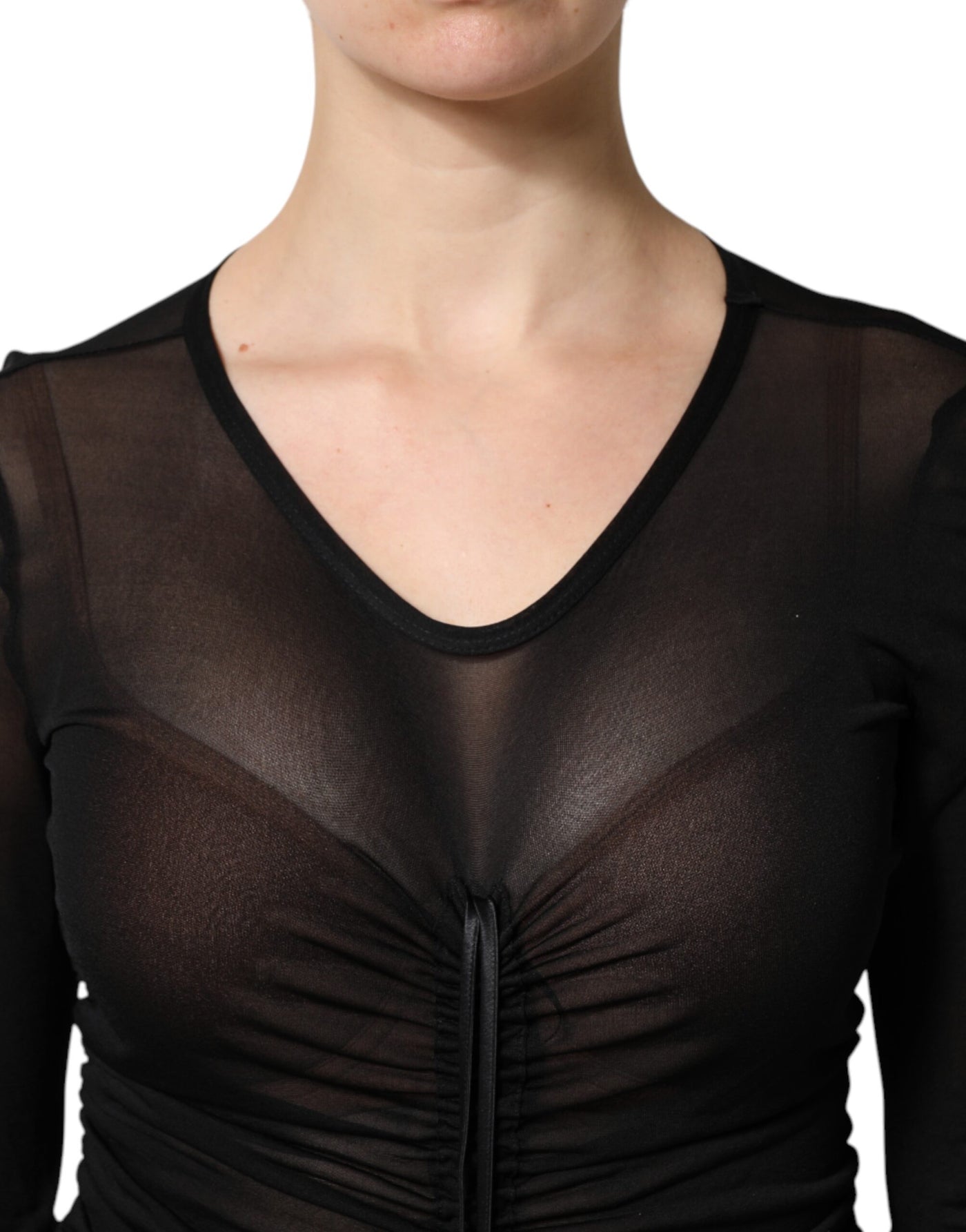 Dolce &amp; Gabbana Zwarte Bodycon Lange Schedejurk met Mesh Trim