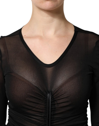 Dolce &amp; Gabbana Zwarte Bodycon Lange Schedejurk met Mesh Trim
