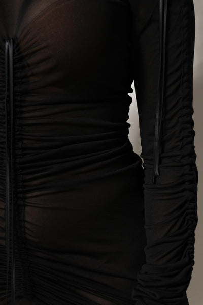 Dolce &amp; Gabbana Zwarte Bodycon Lange Schedejurk met Mesh Trim