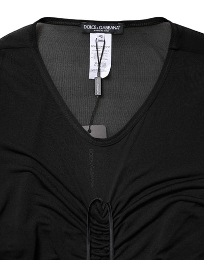 Dolce &amp; Gabbana Zwarte Bodycon Lange Schedejurk met Mesh Trim