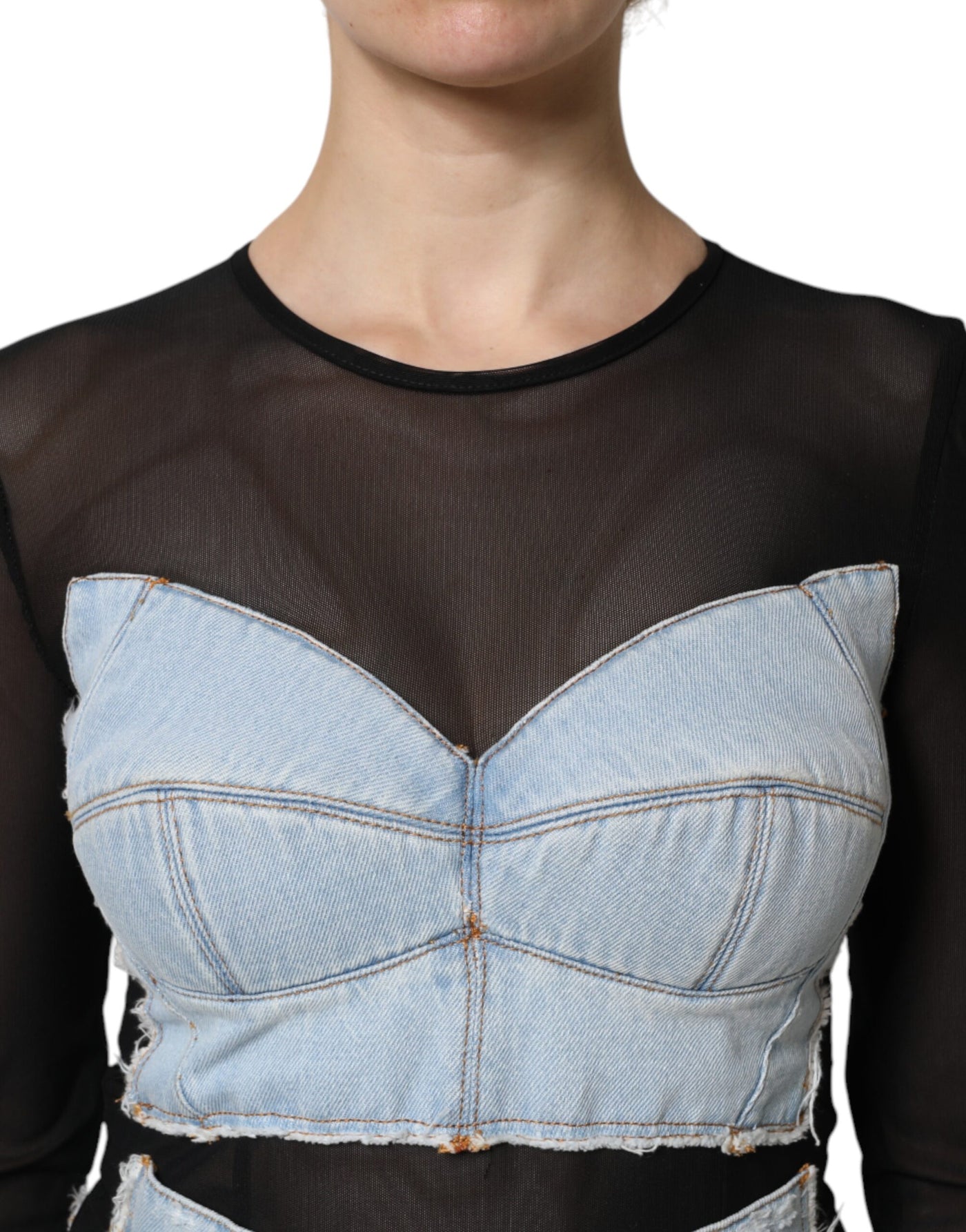 Dolce &amp; Gabbana zwartblauwe denim minijurk met lange mouwen