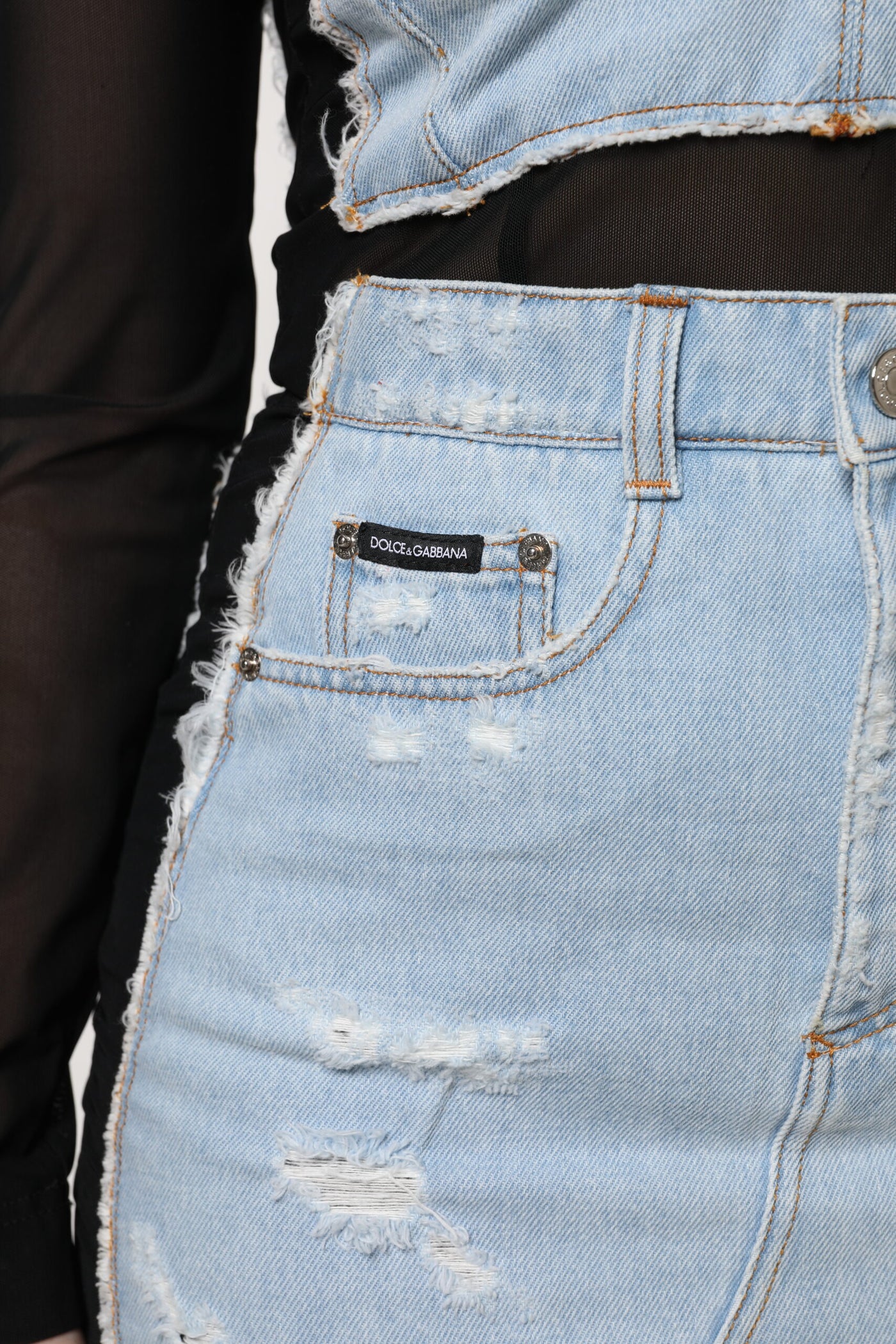 Dolce &amp; Gabbana zwartblauwe denim minijurk met lange mouwen