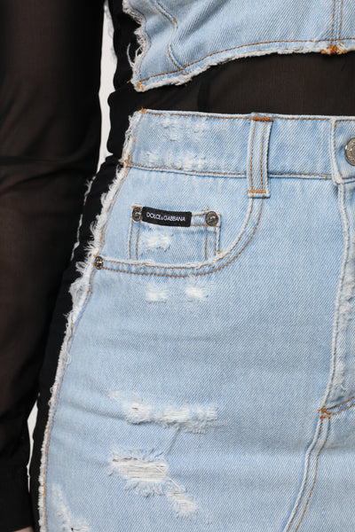 Dolce &amp; Gabbana zwartblauwe denim minijurk met lange mouwen