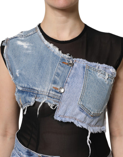 Dolce &amp; Gabbana zwartblauwe mouwloze denim minijurk