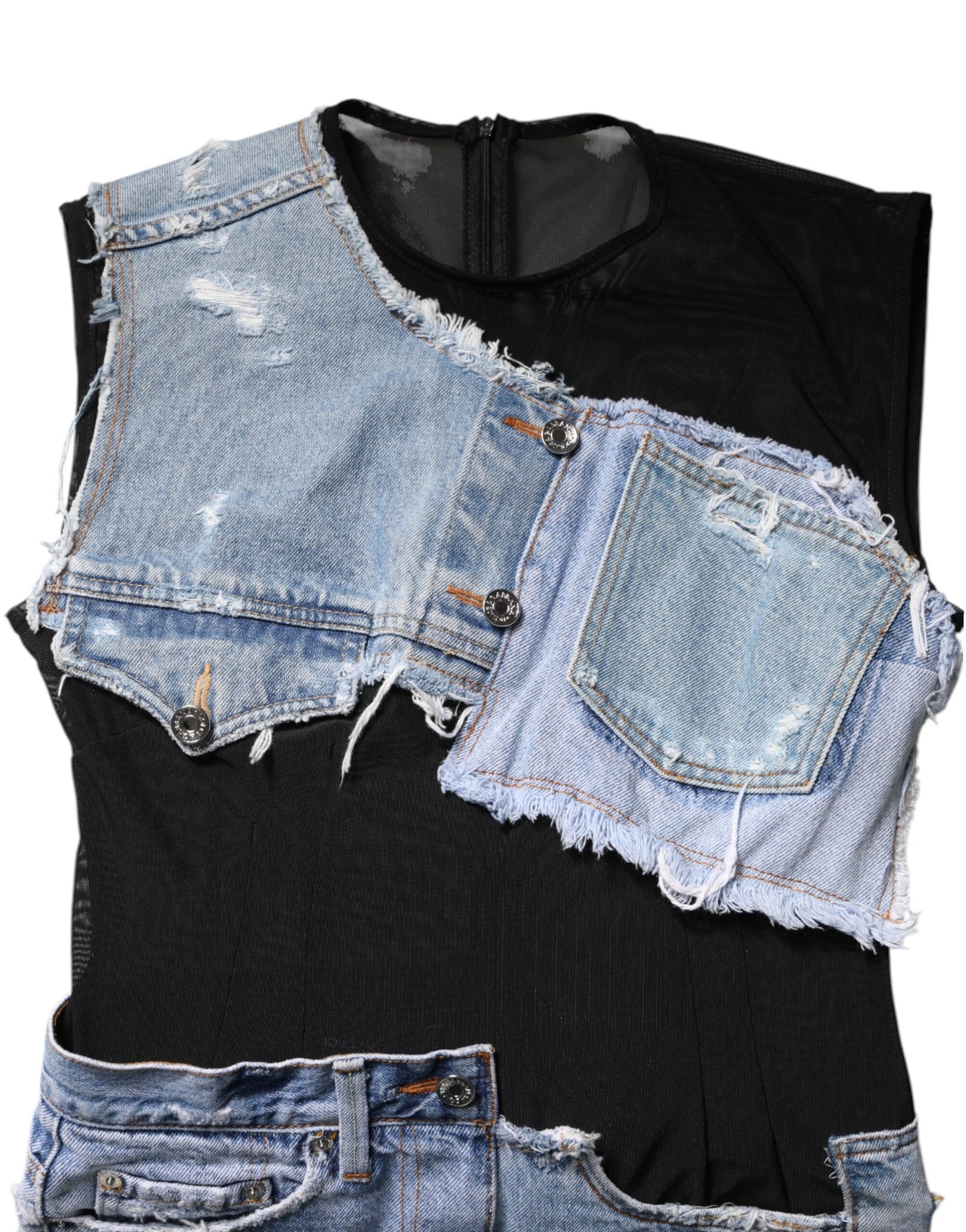 Dolce &amp; Gabbana zwartblauwe mouwloze denim minijurk