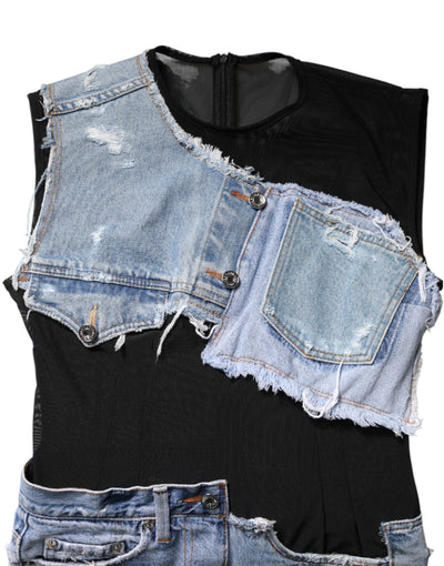 Dolce &amp; Gabbana zwartblauwe mouwloze denim minijurk