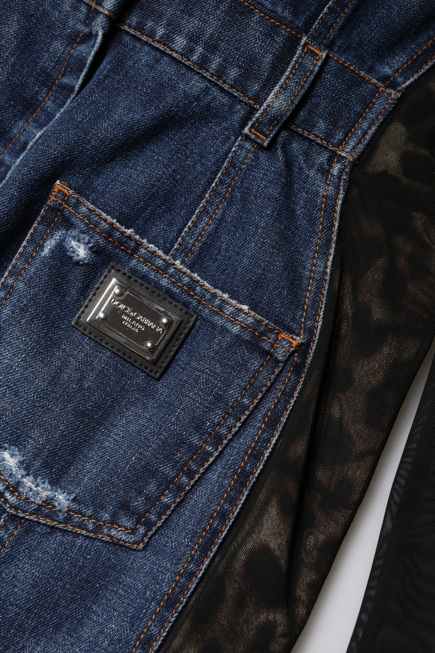 Dolce &amp; Gabbana zwartblauwe denim minijurk met lange mouwen