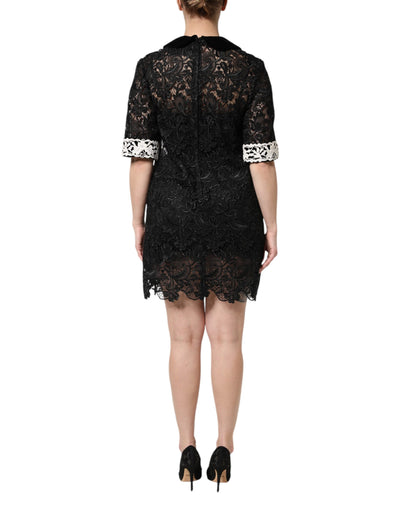 Dolce &amp; Gabbana zwarte mini-jurk met bloemenkantversiering