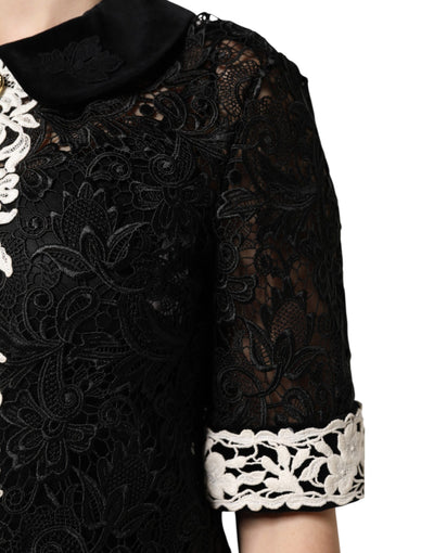 Dolce &amp; Gabbana zwarte mini-jurk met bloemenkantversiering