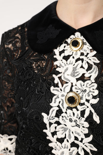 Dolce &amp; Gabbana zwarte mini-jurk met bloemenkantversiering