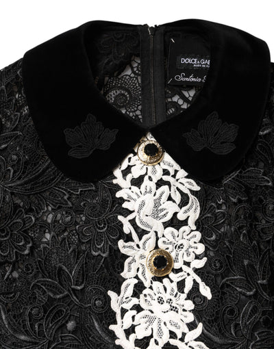 Dolce &amp; Gabbana zwarte mini-jurk met bloemenkantversiering