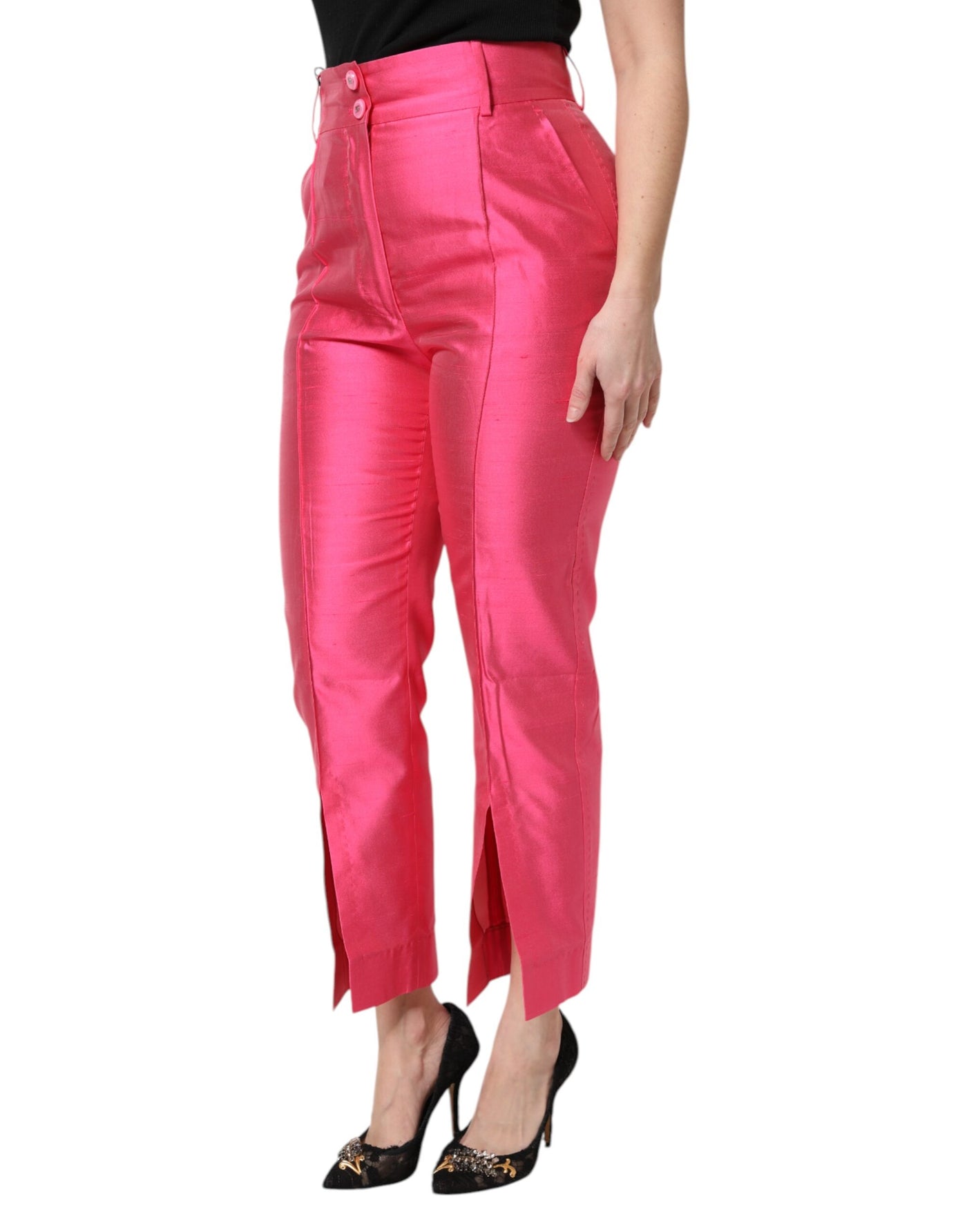 Pantalon fuselé taille haute en soie rose Dolce &amp; Gabbana